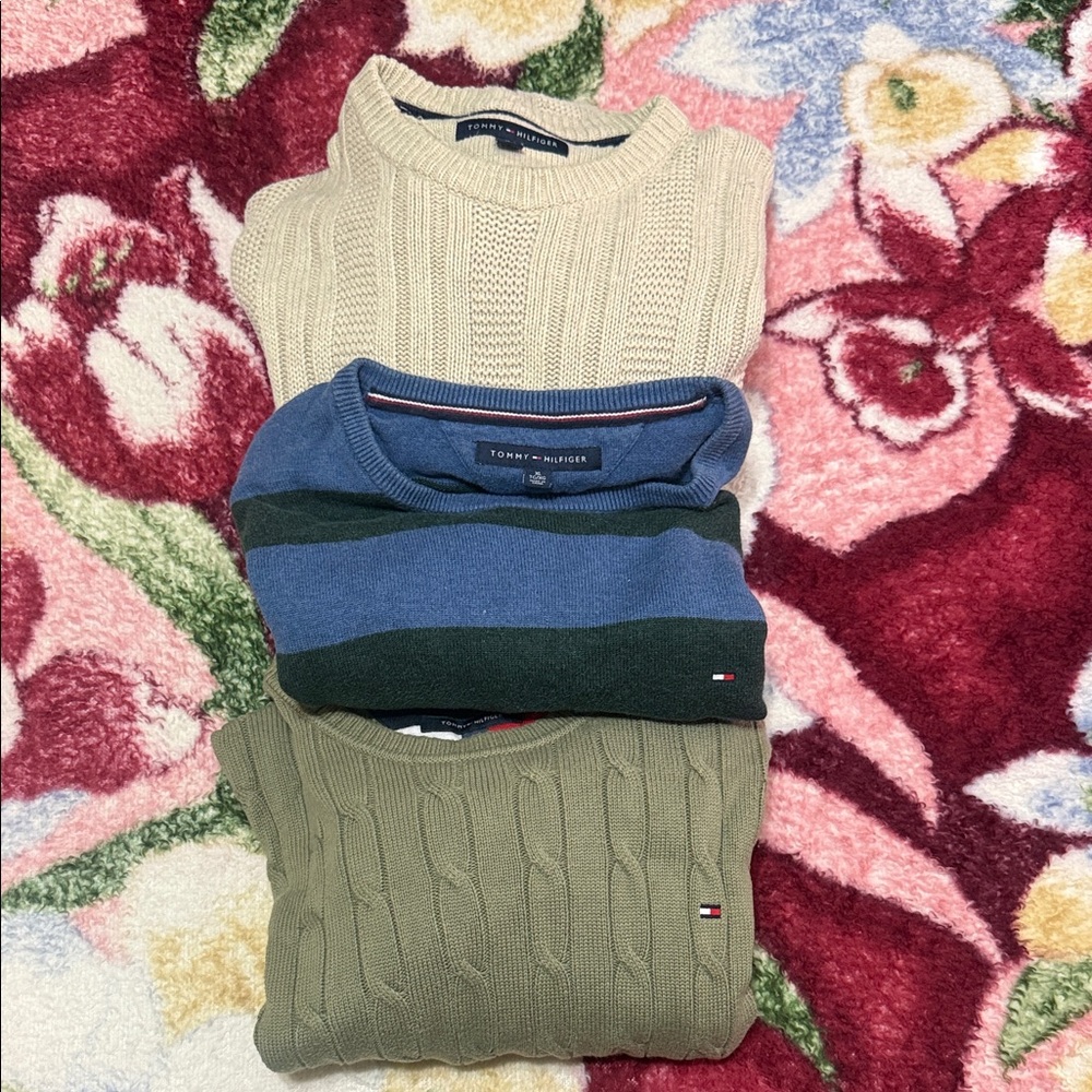 Tommy Hilfiger Men's Turtleneck Sweater - Cream, Blue, and Green
